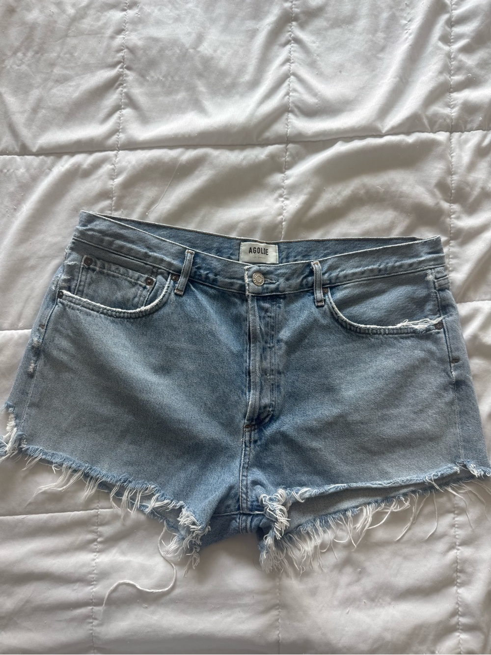 Agolde Faded Light Blue High-Rise Denim Cutoff Shorts